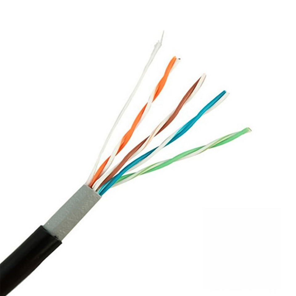 Cable de red exterior Cat6, 23 AWG, CCA, 4x2x0,52mm, doble chaqueta de PVC + PE, carrete de 100 mts