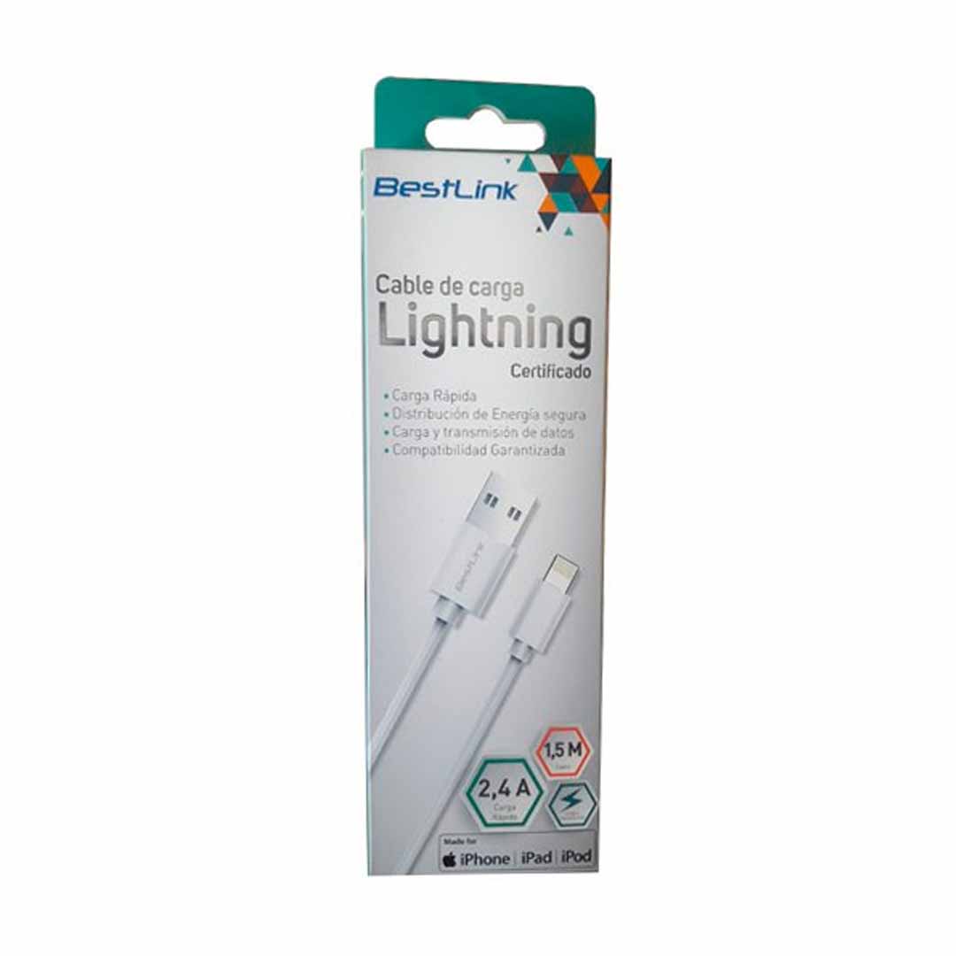 Cable Lightning certificado MFI para iPhone, iPad, iPod color blanco de 1,5 metros / mod. BL-CH200CE