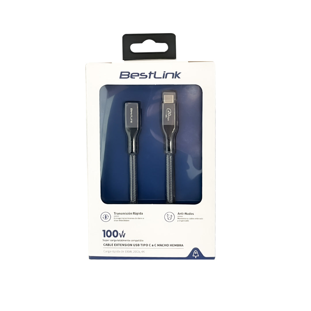 Cable de extension USB tipo C a C macho hembra, carga rápida de 100W, 20Gb, 4K, 1,8 mt / BL-CHCB20EXT