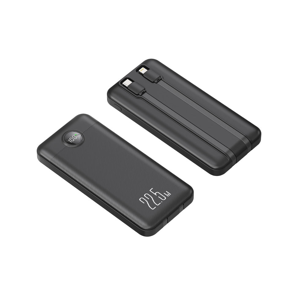 Power bank 10.000mah carga rápida 22,5W, display y 2 cables integrados color negro / BL-PB10BQC