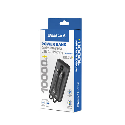 Power bank 10.000mah carga rápida 22,5W, display y 2 cables integrados color negro / BL-PB10BQC