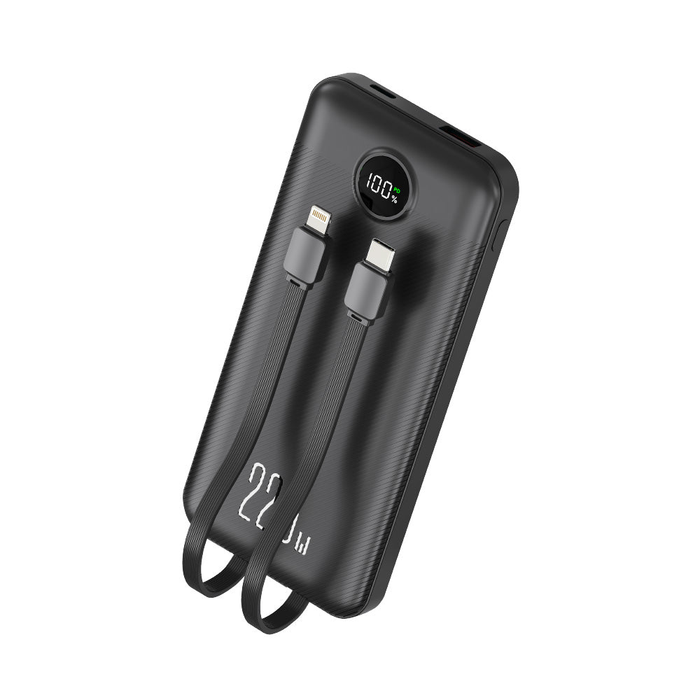 Power bank 10.000mah carga rápida 22,5W, display y 2 cables integrados color negro / BL-PB10BQC