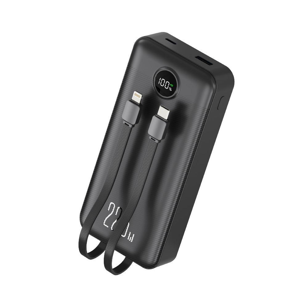Power bank 20.000mah carga rápida 22,5W, display y 2 cables integrados color negro / BL-PB20BQC