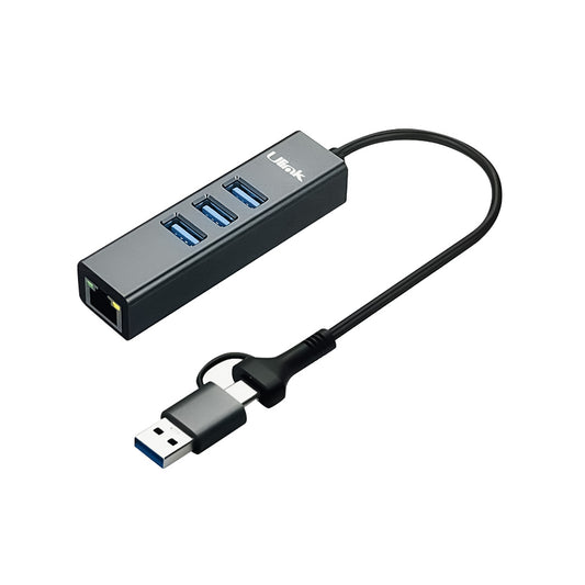 Adaptador USB tipo C/A a gigabit con 3 puertos USB 3.0 / mod.UL-GBHUB3