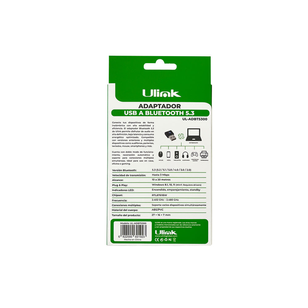 Adaptador USB a Bluetooth 5.3 / UL-ADBT5300