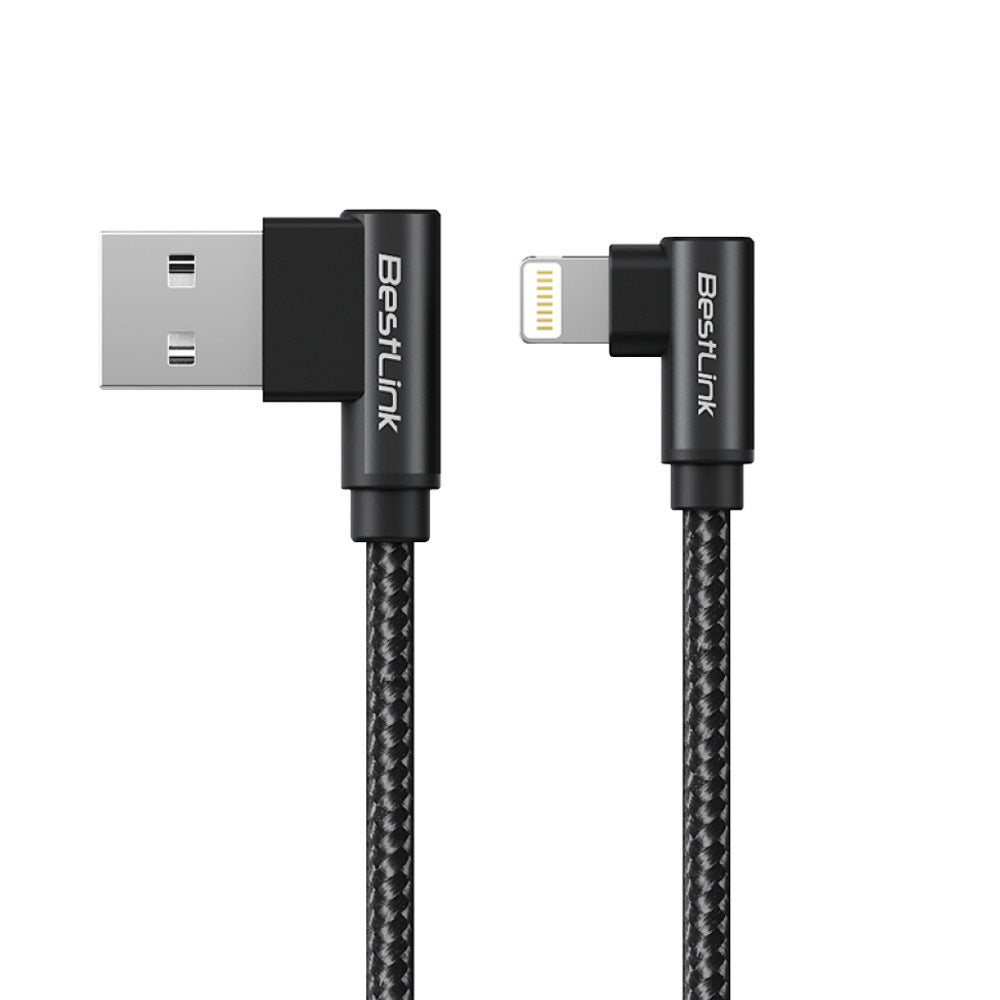 Cable cargador y sincronizador USB A - L 3A metalico trenzado en L color negro 1mt / BL-CHCBG30