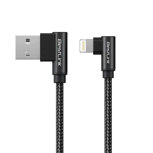 Cable cargador y sincronizador USB A - L 3A metalico trenzado en L color negro 1mt / BL-CHCBG30