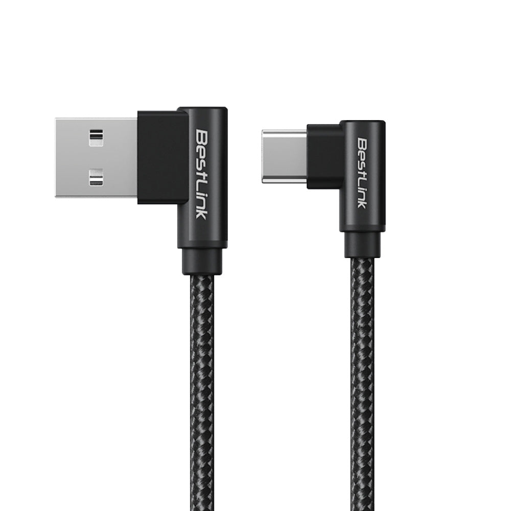 Cable cargador y sincronizador USB A - C 3A metalico trenzado en L color negro 1mt / BL-CHCBG55