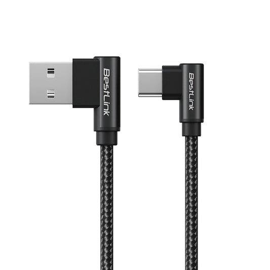 Cable cargador y sincronizador USB A - C 3A metalico trenzado en L color negro 1mt / BL-CHCBG55