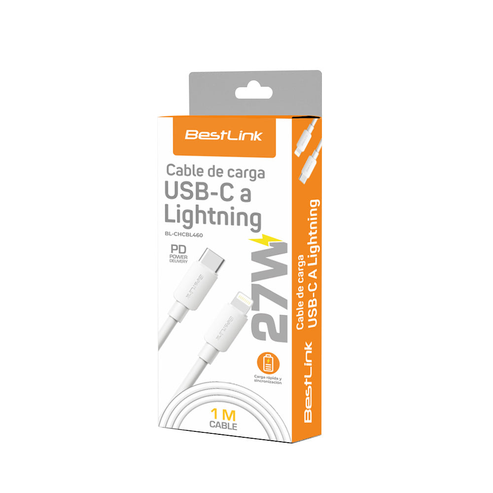 Cable cargador y sincronizador USB C - L 27W color blanco PVC 1mt / BL-CHCBL460