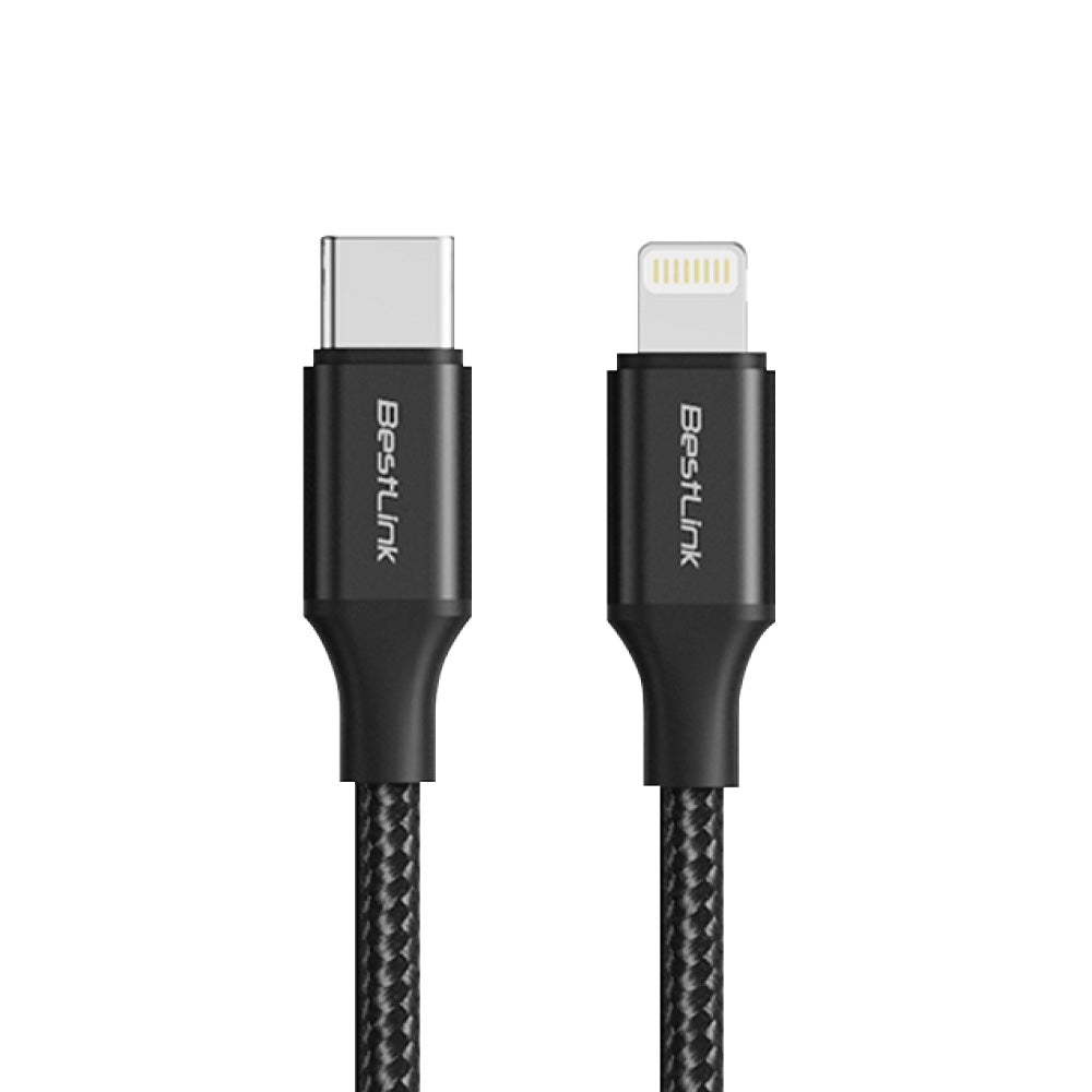 Cable cargador y sincronizador USB C - L 27W metalico trenzado color negro 1mt / BL-CHCBML27