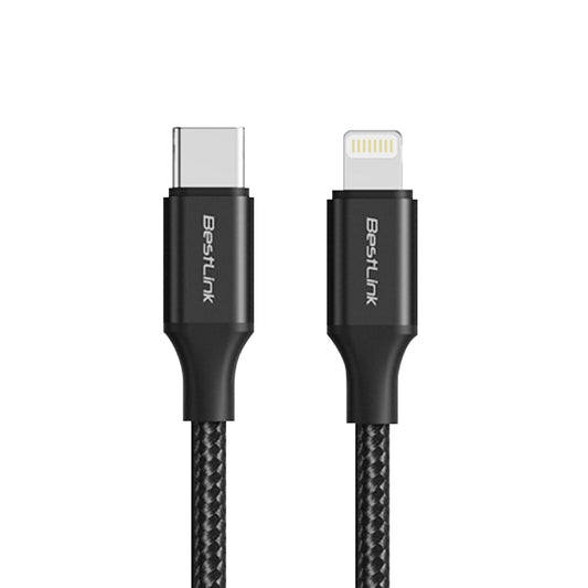 Cable cargador y sincronizador USB C - L 27W metalico trenzado color negro 1mt / BL-CHCBML27