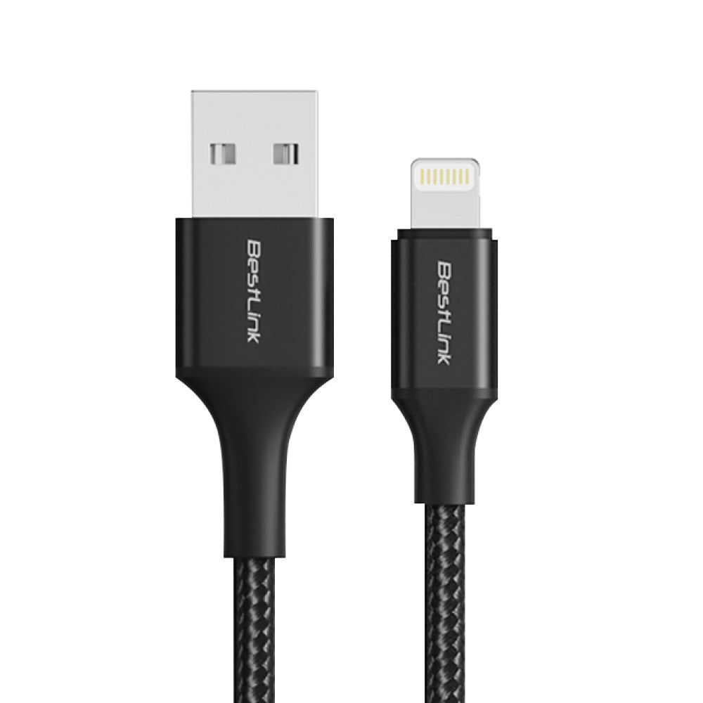Cable cargador y sincronizador USB A - L 2,4A metalico trenzado color negro 1mt / BL-CHCBML4