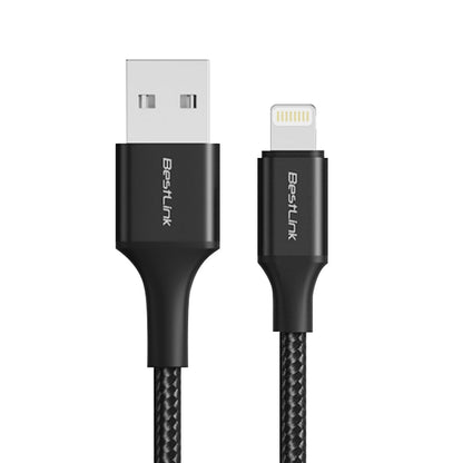 Cable cargador y sincronizador USB A - L 2,4A metalico trenzado color negro 1mt / BL-CHCBML4