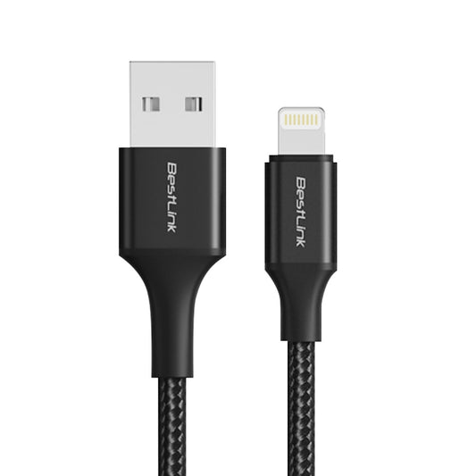 Cable cargador y sincronizador USB A - L 2,4A metalico trenzado color negro 1mt / BL-CHCBML4