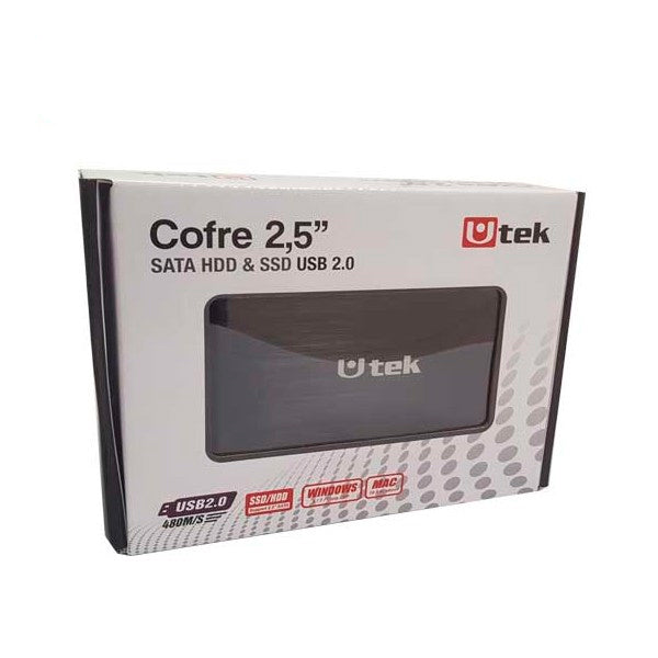 Cofre porta disco duro SATA 2,5 conexión USB 2.0 color negro / mod. UT-HDD020BL