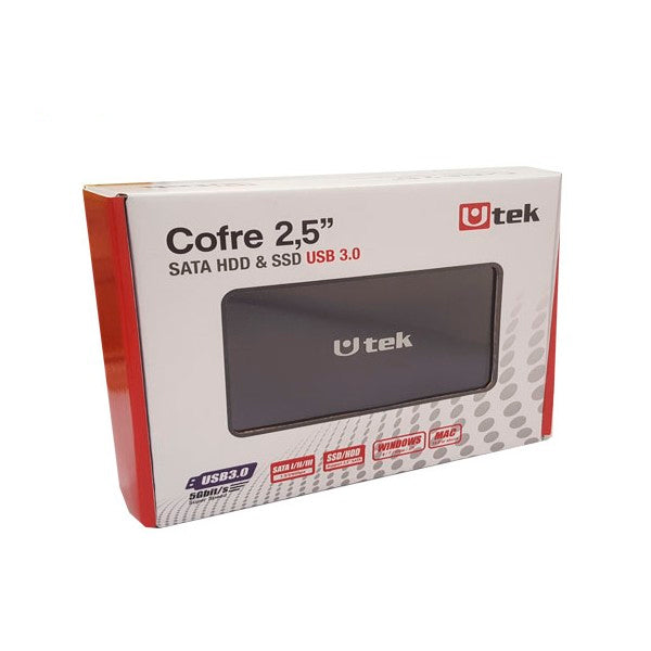 Cofre porta disco duro SATA 2,5 conexión USB 3.0 color negro / mod. UT-HDD030BL