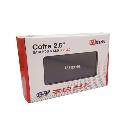 Cofre porta disco duro SATA 2,5 conexión USB 3.0 color negro / mod. UT-HDD030BL