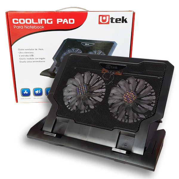 Cooler para notebook 12 -17", doble ventilador de 14cm y ajustable / mod. UT-NTC020