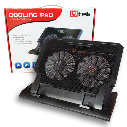 Cooler para notebook 12 -17", doble ventilador de 14cm y ajustable / mod. UT-NTC020