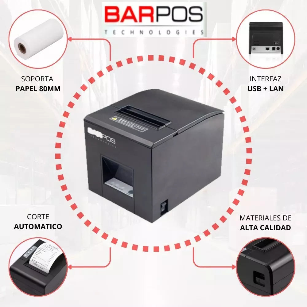 Impresora Térmica Barpos T8300 Ticket 80mm USB/RS232/Ethernet