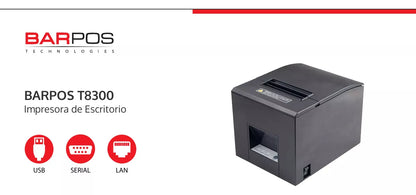 Impresora Térmica Barpos T8300 Ticket 80mm USB/RS232/Ethernet
