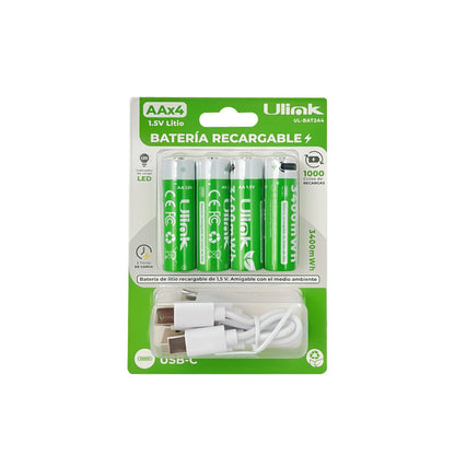 Pilas 4x AA con carga USB C de 3400mWh / UL-BAT2A4