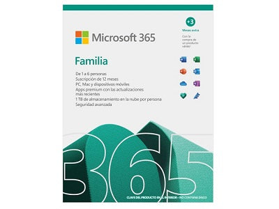 Suscripción Microsoft 365 Family 6 usuarios, 1 año, 1TB cloud storage, PC, Mac, iOS, Android