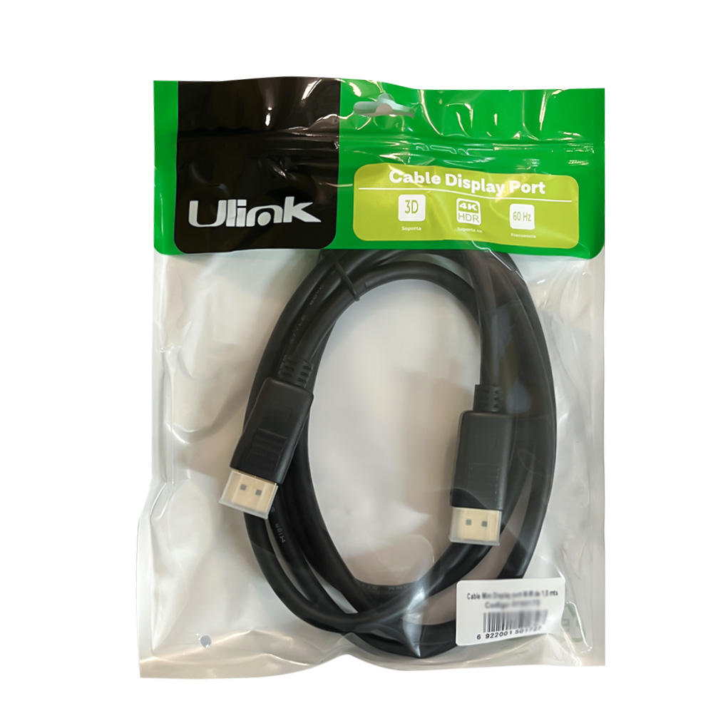 Cable Display port macho - macho de 1,8 mts version 1,2 4K