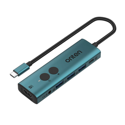 Adaptador multipuerto USB C 6 en 1 con botón para monitor, HDMI, Audio, 3xUSB3.0, 1 PD 85W / OT-UC123+