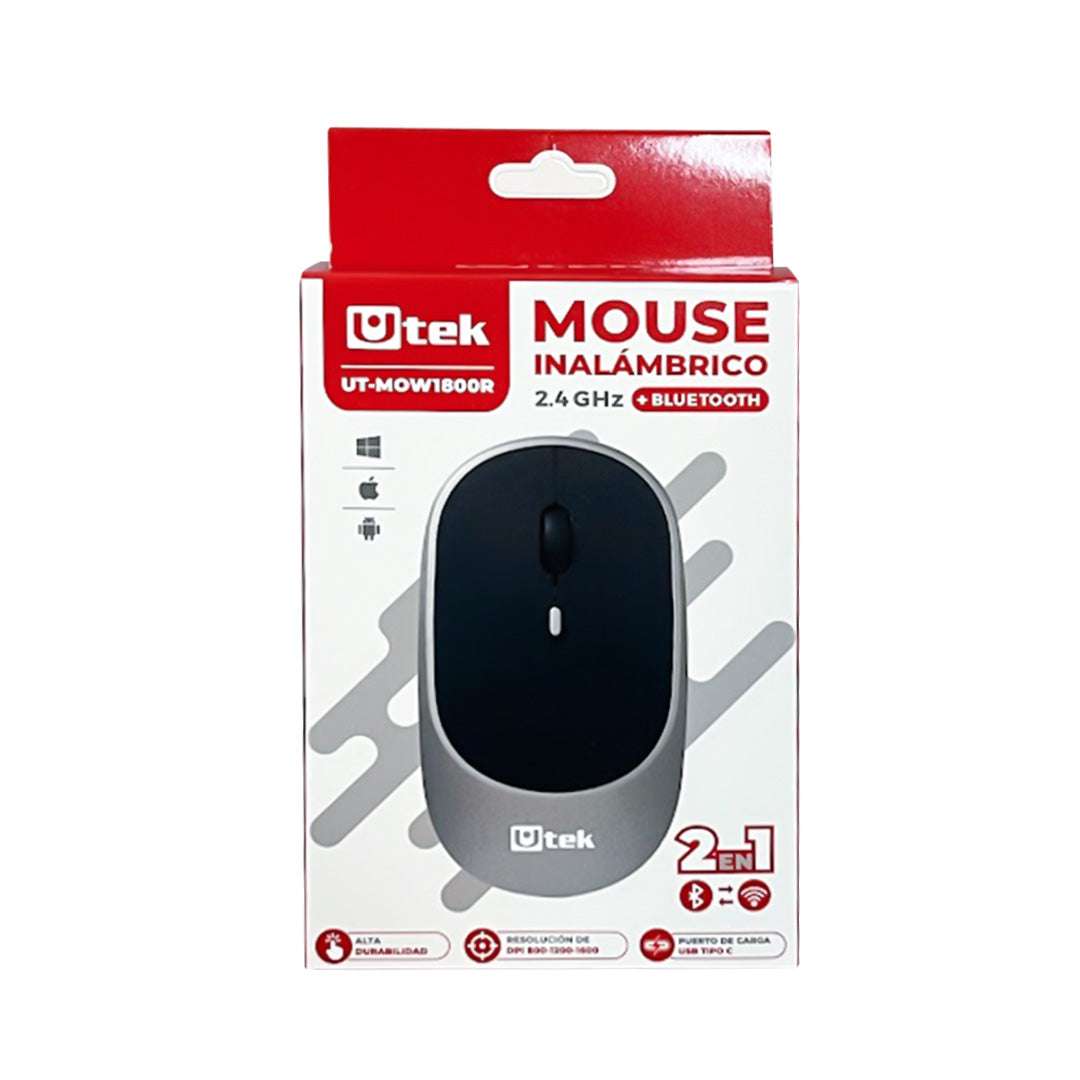 Mouse inalámbrico 2,4Ghz + Bluetooth recargable USB C color negro / UT-MOW1800R