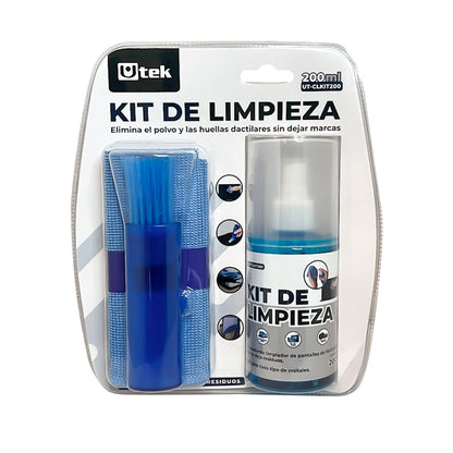 Kit de limpieza universal 3 en 1 (liquido 200ml, escobilla y paño de microfibra) / mod. UT-CLKIT200