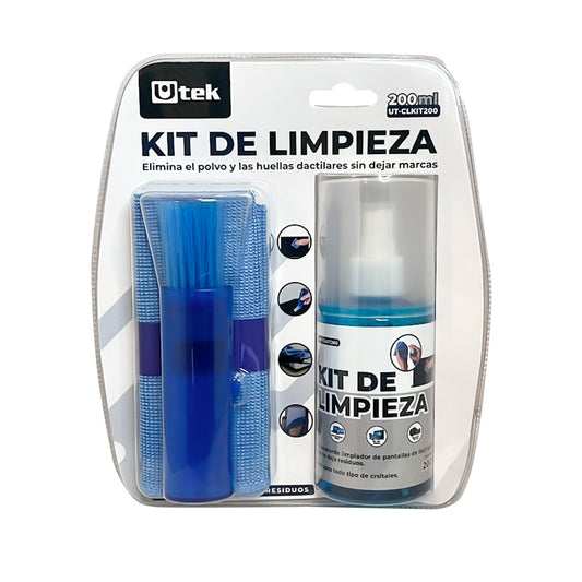 Kit de limpieza universal 3 en 1 (liquido 200ml, escobilla y paño de microfibra) / mod. UT-CLKIT200