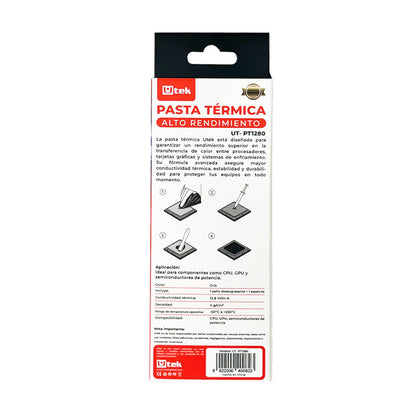 Pasta térmica conductividad 12.8W/m.k , 4 gramos, incluye espatula y limpiador / UT- PT1280