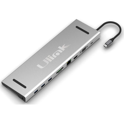 Adaptador multipuerto USB C 10 en 1 , HDMI*1, VGA*1, USB3.0*3, PD*1 ,SD*1, TF*1, LAN10/100/1000*1 , audio 3,5mm*1, aluminio / UL-ADC101