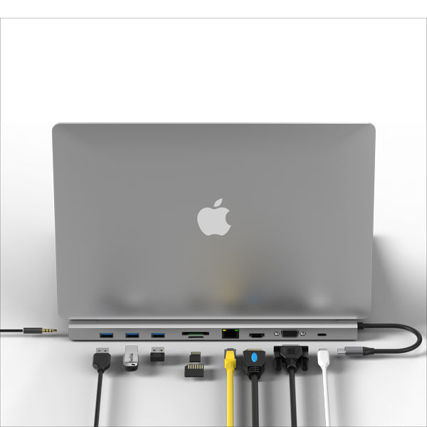 Adaptador multipuerto USB C 10 en 1 , HDMI*1, VGA*1, USB3.0*3, PD*1 ,SD*1, TF*1, LAN10/100/1000*1 , audio 3,5mm*1, aluminio / UL-ADC101