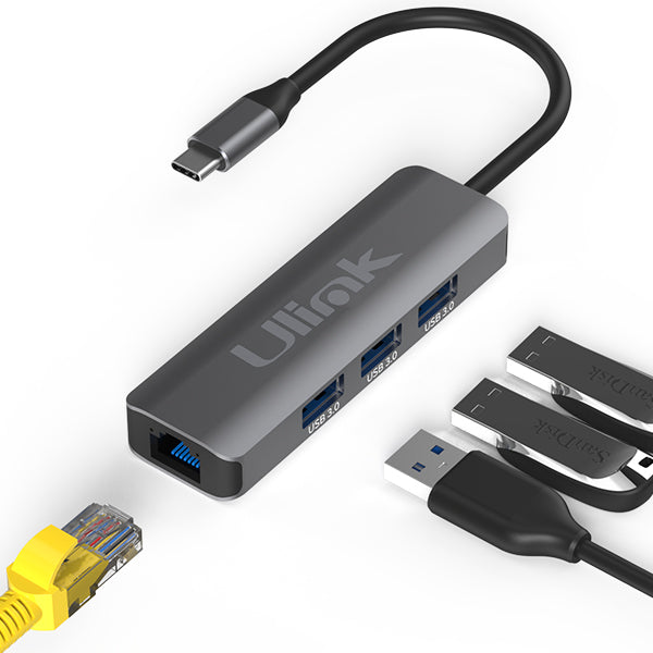 Adaptador multipuerto USB 4 en 1 , USB3.0*3, LAN 10/100/1000*1 / UL-ADC403G