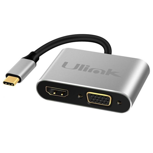 Adaptador multipuerto USB C 4 en 1 , HDMI*1, VGA*1, USB3.0*1, PD*1 , aluminio / UL-ADC404V