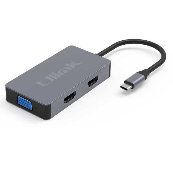 Adaptador multipuerto USB C 5 en 1 , HDMI*2, USB3.0*1, PD*1 , VGA*1, aluminio / UL-ADC501V