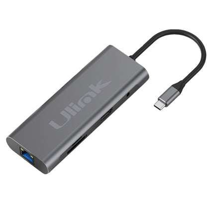 Adaptador multipuerto USB C 9 en 1 , HDMI*1, USB3.0*3, PD*1 ,SD*1, TF*1, LAN10/100/1000*1 , audio 3,5mm*1, aluminio / UL-ADC901