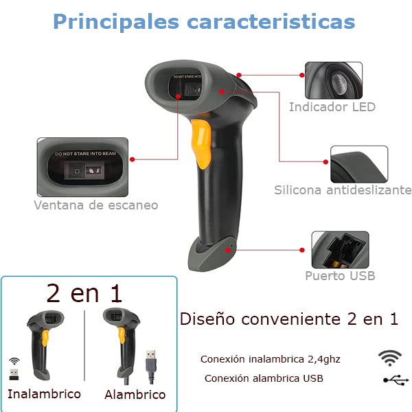 Lector CCD inalambrica 2,4 Ghz y alámbrica USB con procesador de 32 bits / mod. UT-BSCW30
